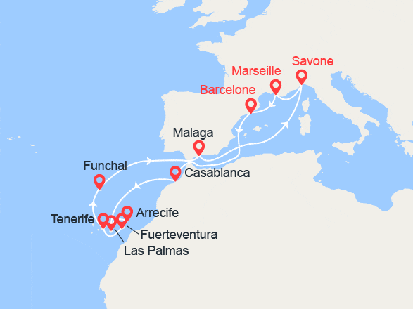 itinéraire croisière Canaries Madère - Canaries Madère : Italie, France, Espagne, Maroc, Canaries, Madère
