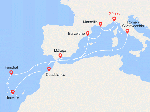 itinéraire croisière Canaries Madère - Canaries Madère : Italie, France, Espagne, Maroc, Portugal