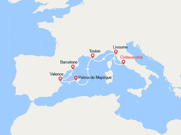 itinéraire croisière Méditerranée Occidentale : Italie, France et Espagne