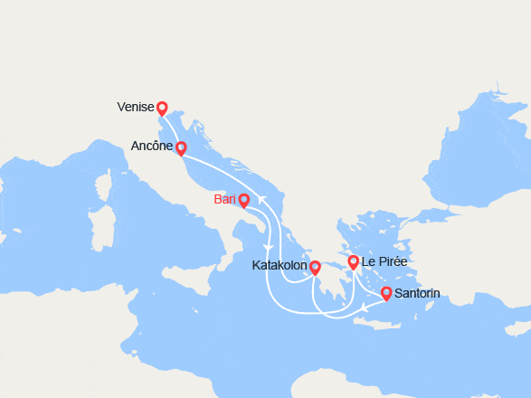 itin&eacute;raire croisi&egrave;re Méditerranée Orientale : Italie, Grèce 