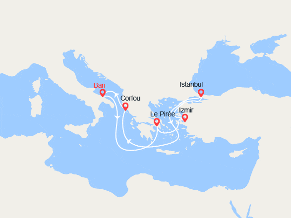 itinéraire croisière Méditerranée Orientale : Italie, Grèce & Turquie