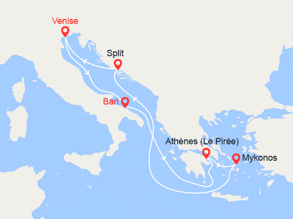itinéraire croisière Iles grecques : Italie, Grèce, Croatie