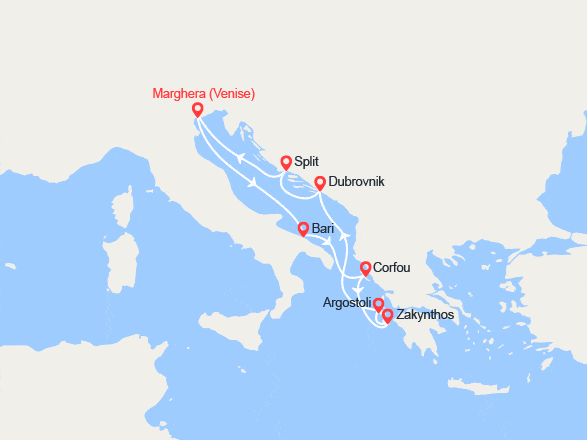 itinéraire croisière Méditerranée Orientale : Italie, Grèce, Croatie