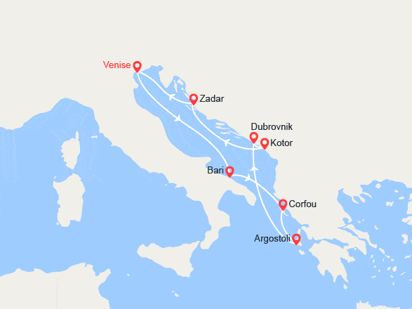 itin&eacute;raire croisi&egrave;re Méditerranée Orientale : Italie, Grèce, Croatie, Monténégro 