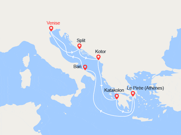 itinéraire croisière Croatie/Adriatique : Italie, Grèce, Croatie, Monténegro