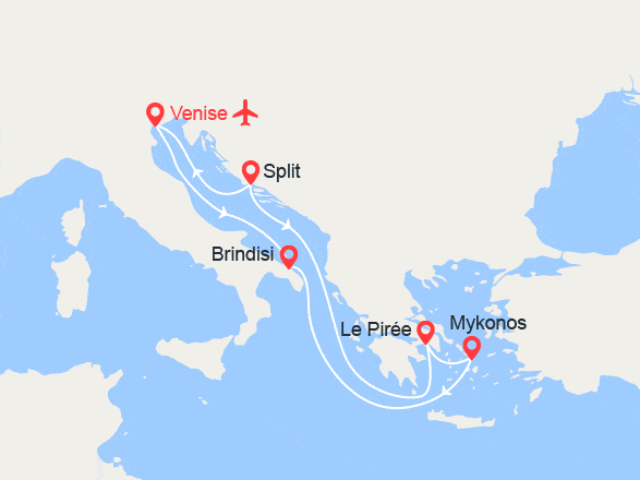 itinéraire croisière Méditerranée Orientale : Italie, Grèce, Croatie II Vols Inclus