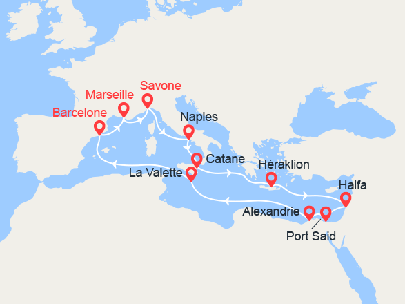 itinéraire croisière Iles grecques - Iles grecques : Italie, Grèce, Egypte, Malte, Espagne 