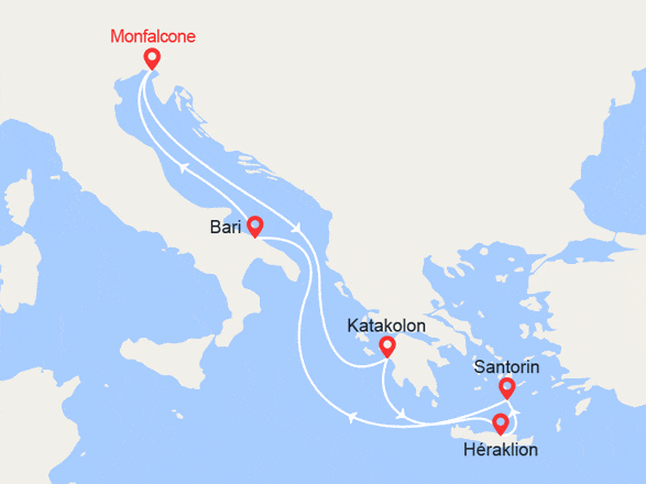itinéraire croisière Iles grecques : Italie, Grèce, Iles grecques