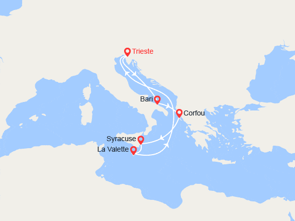 itin&eacute;raire croisi&egrave;re Méditerranée Orientale : Italie, Grèce, Malte 