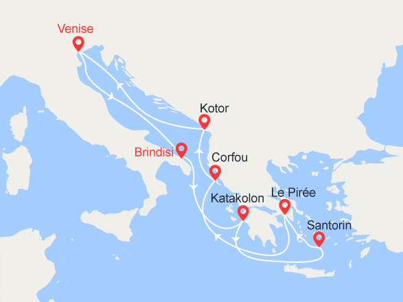 itinéraire croisière Iles grecques : Italie, Grèce, Monténégro : - 50% sur le 2e passager et boissons offertes (1)