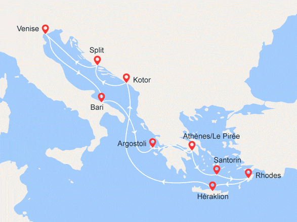 itinéraire croisière Méditerranée : Italie, Grèce, Montenegro, Croatie