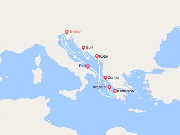 itinéraire croisière Méditerranée Orientale : Italie, Grèce, Monténégro, Croatie