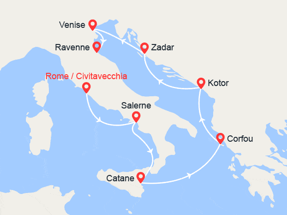 itin&eacute;raire croisi&egrave;re Croatie/Adriatique : Italie, Grèce, Monténégro, Croatie 