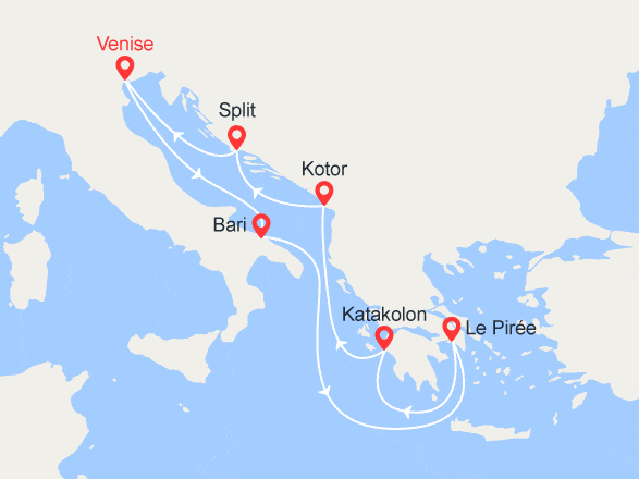 itinéraire croisière Croatie/Adriatique : Italie, Grèce, Monténégro, Croatie