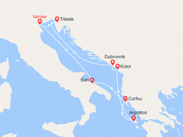 itinéraire croisière Méditerranée : Italie, Grèce, Monténégro, Croatie