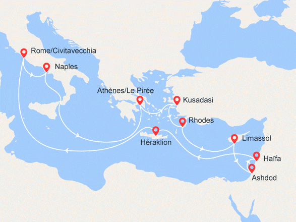 itinéraire croisière Méditerranée : Italie, Grèce, Turquie, Chypre, Israël, Crète