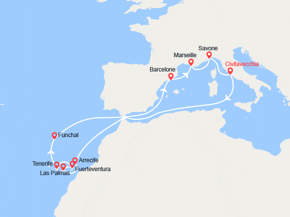 itinéraire croisière Méditerranée Occidentale : Italie, Grèce, Turquie, Espagne, France
