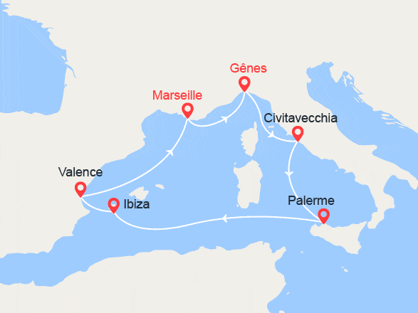 itinéraire croisière Iles Baléares : Italie, Ibiza, Espagne  