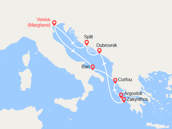 itinéraire croisière Méditerranée Orientale : Italie, Iles grecques, Croatie