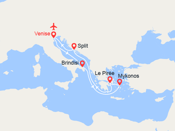 itinéraire croisière Iles grecques : Italie, Iles grecques, Croatie || Vols inclus