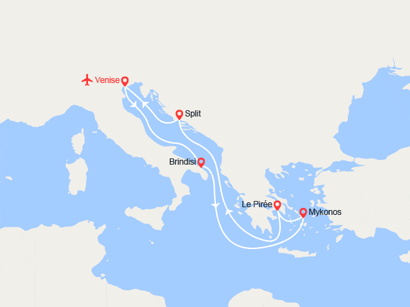 itinéraire croisière Méditerranée Orientale : Italie, Iles grecques, Croatie | Vols inclus