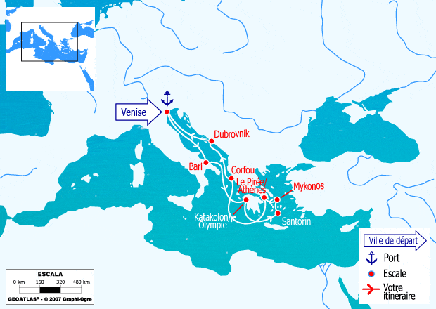 itinéraire croisière Iles grecques : Italie, Iles grecques, Monténégro