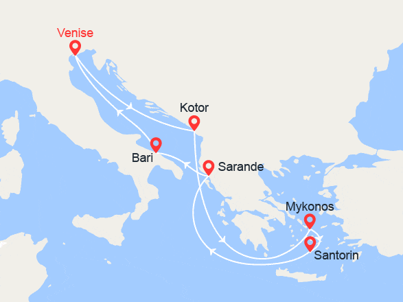 itinéraire croisière Iles grecques : Italie, Iles grecques, Montenegro, Albanie