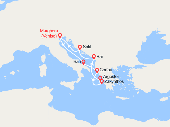 itinéraire croisière Méditerranée Orientale : Italie, îles Grecques, Monténégro, Croatie