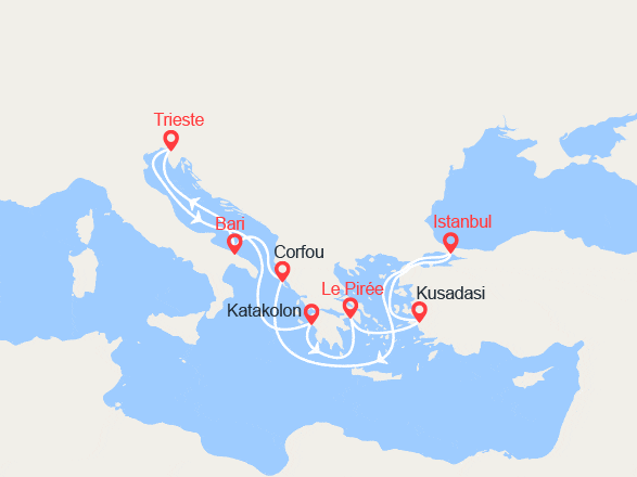 itin&eacute;raire croisi&egrave;re Méditerranée Orientale : Italie, îles Grecques, Turquie 
