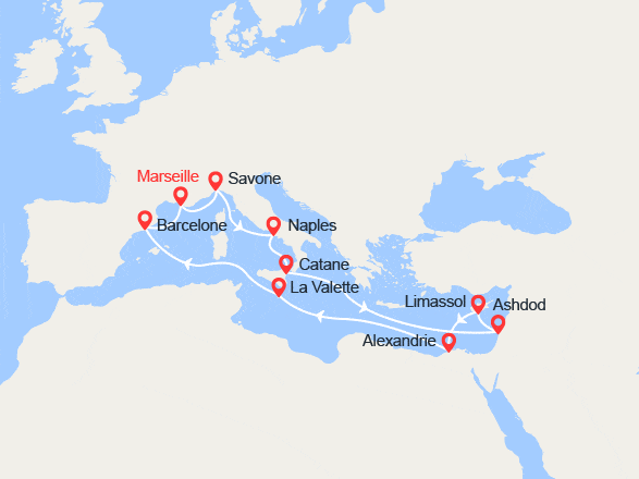 itinéraire croisière Méditerranée Orientale : Italie, Israël, Chypre, Egypte, Malte, Espagne