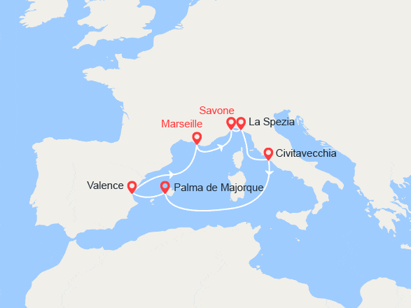 itinéraire croisière Méditerranée Occidentale : Italie, Majorque, Espagne