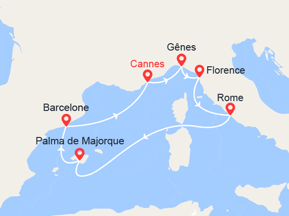itin&eacute;raire croisi&egrave;re Méditerranée Occidentale : Italie, Majorque, Espagne, Côte d'Azur 