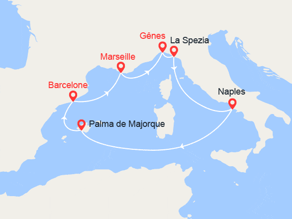 itinéraire croisière Méditerranée Occidentale : Italie, Majorque, Espagne, Provence