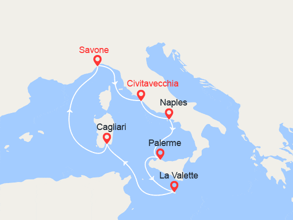 itinéraire croisière Méditerranée : Italie, Malte - Départs été: Annulation jusqu'à j-2
