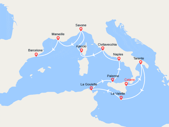 itinéraire croisière Méditerranée Occidentale : Italie, Malte, Corse, France, Espagne