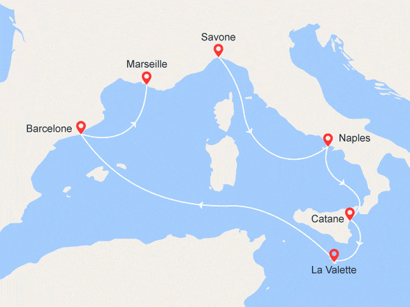 itinéraire croisière Méditerranée : Italie, Malte, Espagne