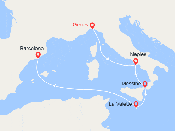 itinéraire croisière Méditerranée : Italie, Malte, Espagne