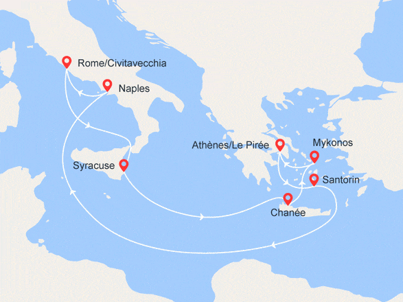 itinéraire croisière Iles grecques : Italie, Malte, Grèce