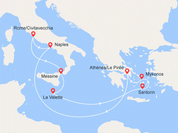 itinéraire croisière Iles grecques : Italie, Malte, Grèce