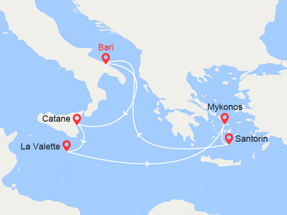 itinéraire croisière Iles grecques : Italie, Malte, Grèce