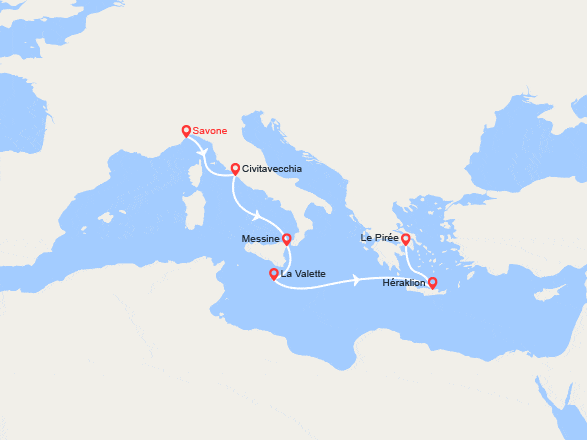 itinéraire croisière Méditerranée Orientale : Italie, Malte, Grèce
