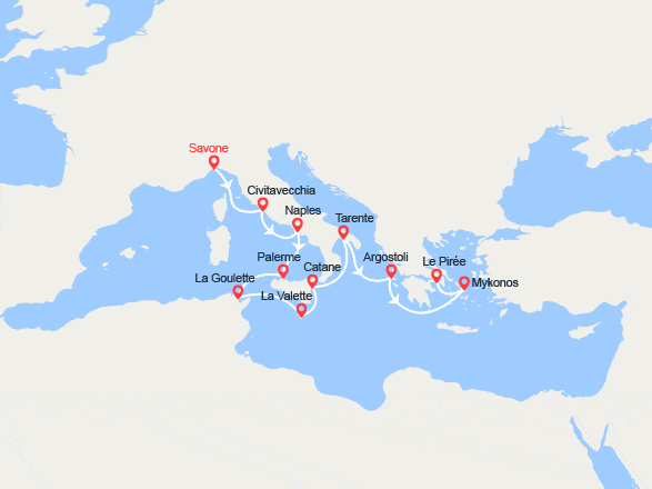 itinéraire croisière Méditerranée Occidentale : Italie, Malte, Grèce
