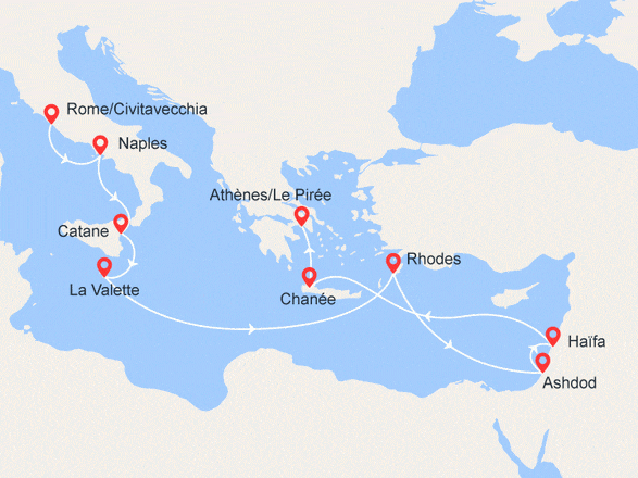 itinéraire croisière Méditerranée : Italie, Malte, Grèce, Israël