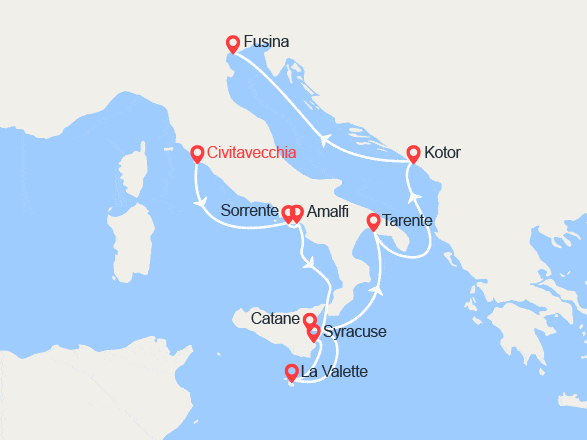 itinéraire croisière Méditerranée Occidentale : Italie, Malte, Monténégro