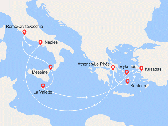 itinéraire croisière Iles grecques : Italie, Malte, Turquie et Iles Grecques