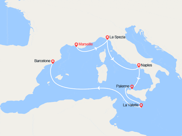 itinéraire croisière Méditerranée Occidentale : Italie, Malte Espagne