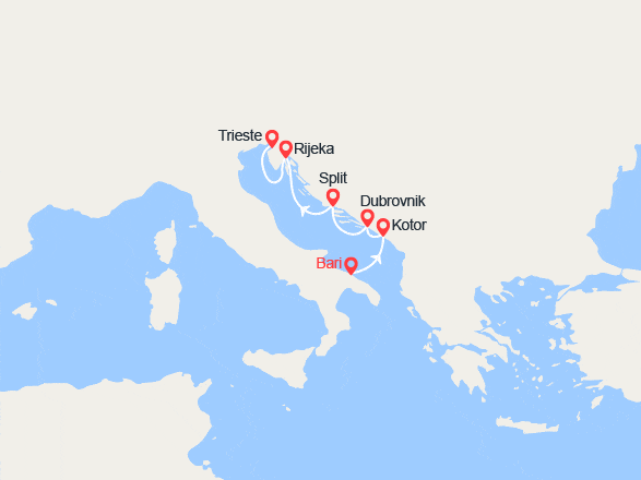 itinéraire croisière Méditerranée Orientale : Italie, Montenegro, Croatie