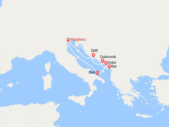 itinéraire croisière Méditerranée Orientale : Italie, Monténégro, Croatie 