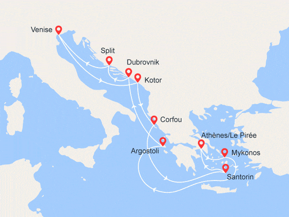 itinéraire croisière Iles grecques : Italie, Monténégro, Grèce, Croatie