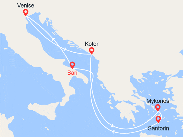 itinéraire croisière Iles grecques : Italie, Monténégro, Iles grecques